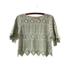 Willow Root Womens Mint Green Crochet Boho Hippie Cropped Top Size Small